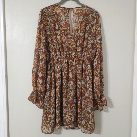 ACTIVE USA Nwot Long Sleeve Paisley Fit & Flare Mini Dress, Boho Cowgirl, L - Picture 7 of 16